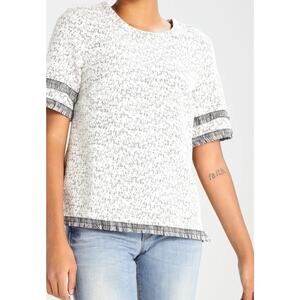 Banana Republic Boucle Fringe Top White Black Small